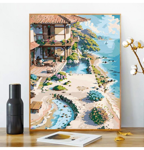 Diy Digital Oil Painting Hand-Painted Cartoon Landscape Filling Decorative Healing Painting for Home for Children's Room Decor