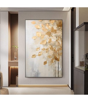 Customized Modern Hand Painted Gold Foil Leaf Hotel home Decoration Art Work Abstract Oil Painting for living room wall Decor