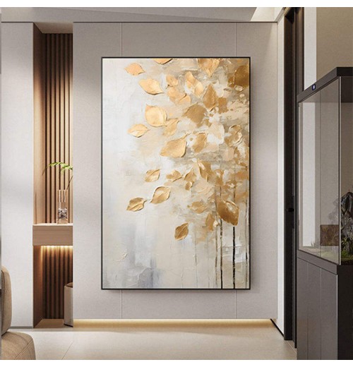 Customized Modern Hand Painted Gold Foil Leaf Hotel home Decoration Art Work Abstract Oil Painting for living room wall Decor