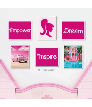 Hot Selling Pink Fashionable Girl Bedroom Holding Hoom Decoration Painting Cute Sweet Wall Room Poster Oil Art Posters Set