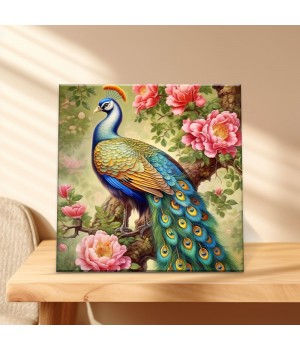 High Quality Hot Selling Beautiful Classic Culture Ornament Peacock Variety Print Canvas Square Frameless Resin Art Painting