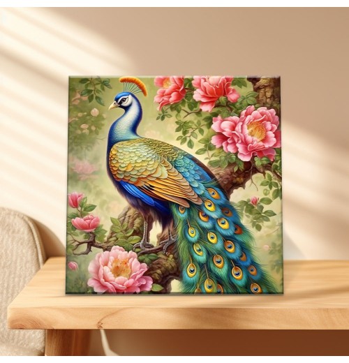 High Quality Hot Selling Beautiful Classic Culture Ornament Peacock Variety Print Canvas Square Frameless Resin Art Painting