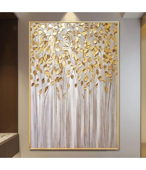 Modern Home Decor Hand Painted Textured Abstract Gold Leaf Wall Art Handmade Oil Painting Art Canvas