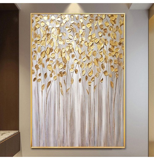 Modern Home Decor Hand Painted Textured Abstract Gold Leaf Wall Art Handmade Oil Painting Art Canvas