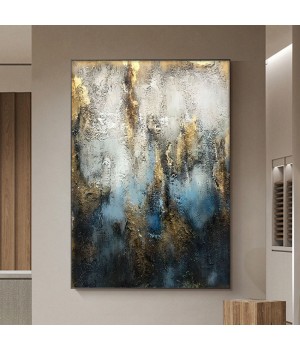 Modern Home Decor 100% Hand Painted Blue and Golden Canvas Abstract Texture High Quality Oil Painting For Living Room Paintings