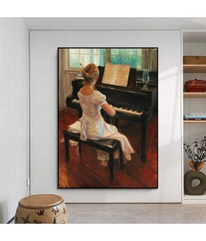 Customized Handmade or Printed Oil Painting for Home Decor Wall Piano Room Decorative Painting Child Girl Music Classical