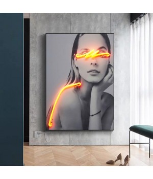 JZ Home Decoration Led Light Decorative Picture Illuminated Portrait Print Canvas Poster Artwork 3D Painting Led