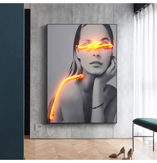 JZ Home Decoration Led Light Decorative Picture Illuminated Portrait Print Canvas Poster Artwork 3D Painting Led