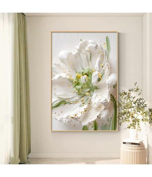 Large Simple Fresh Flower Mural for Living Room Cream Style Printed Oil on Canvas for Sofa Wall Entrance Background Easy to Hang