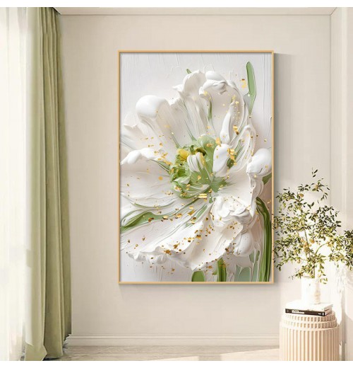 Large Simple Fresh Flower Mural for Living Room Cream Style Printed Oil on Canvas for Sofa Wall Entrance Background Easy to Hang