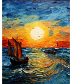 Abstract Sea Sunset Scenery Paint By Numbers Kits 16x20 Inch Canvas DIY Oil Painting For Kids