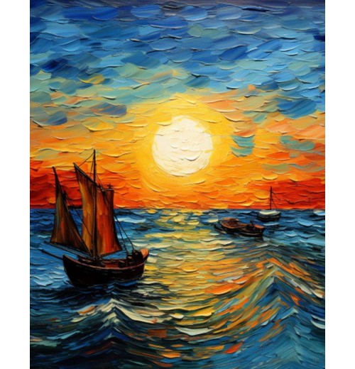 Abstract Sea Sunset Scenery Paint By Numbers Kits 16x20 Inch Canvas DIY Oil Painting For Kids