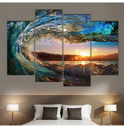 Custom Factory Direct 4 Panels Wall Art Canvas painting Scenery Framed Wall Art Picture Canvas painting