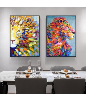 Wholesale custom hand painted abstract oil painting on canvas gold lion oil painting wall frames home decoration living room