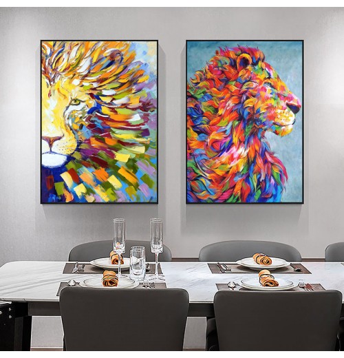 Wholesale custom hand painted abstract oil painting on canvas gold lion oil painting wall frames home decoration living room