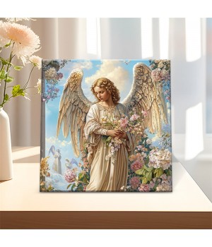 Pretty Angel Girl Beautiful Flower Pattern Resin And Plastic Home Ornaments Element Art Canvas Oi Painting Photo Frame