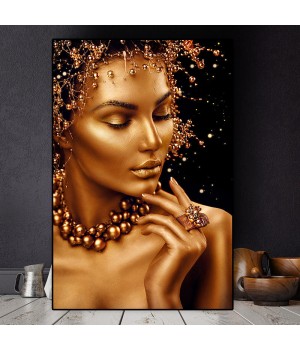 Sexy Nude Artwork Black and Gold Woman Canvas painting Posters Wall Art HD Pictures Oil Painting for Living Room Decor Murals