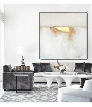 Modern Floater Framed Handmade Gold Abstract Wall Art Canvas Oil Painting for Home Decoration