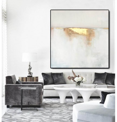 Modern Floater Framed Handmade Gold Abstract Wall Art Canvas Oil Painting for Home Decoration