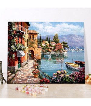 CHENISTORY 99018-Y Painting By Numbers Diy Charming Harbor framed oil paintings canvas with wood frame