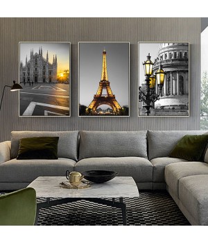 Paris Eiffel tower scenery landscape wall art painting custom cheap home hotel decor 3 pcs piece set modern design decoration