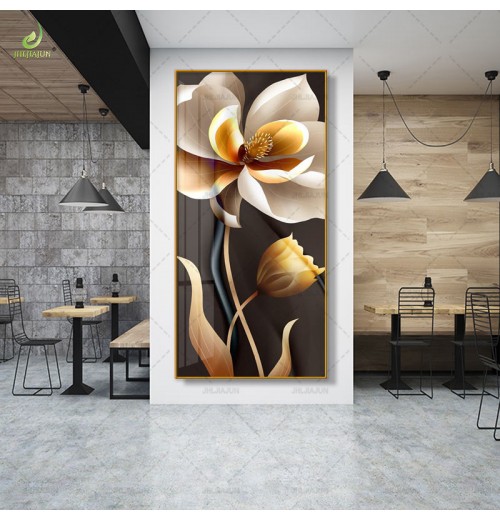 Wholesale Luxury Gold Flower Canvas painting Print With 50% Hand Painted 3D Heavy Texture Living Room Wall Art LED