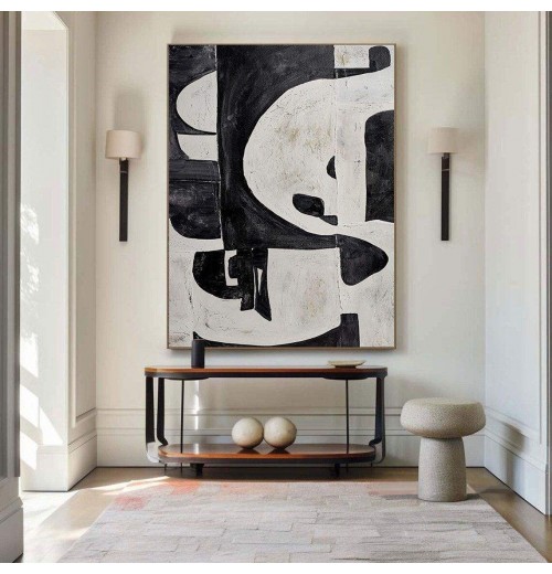 Custom contemporary black and white hand-painted wall pictures modern canvas oil paintings art luxury home decor