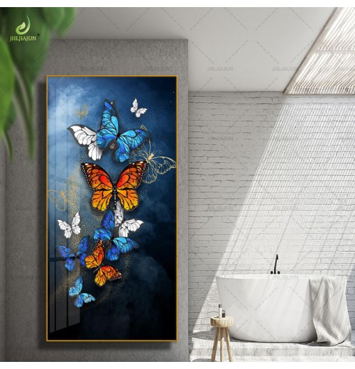 Luxury home decoration with high-definition printed canvas painting, butterfly crystal porcelain home decoration, and LED murals